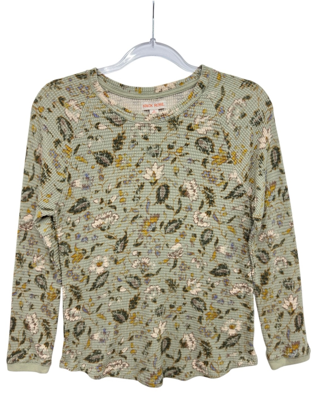 Thick Cotton Knit Sage Floral Waffle Knit Thermal Pullover Sweater Jumper